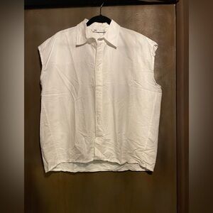 Zara Women's White Sleeveless Button Down Shirt